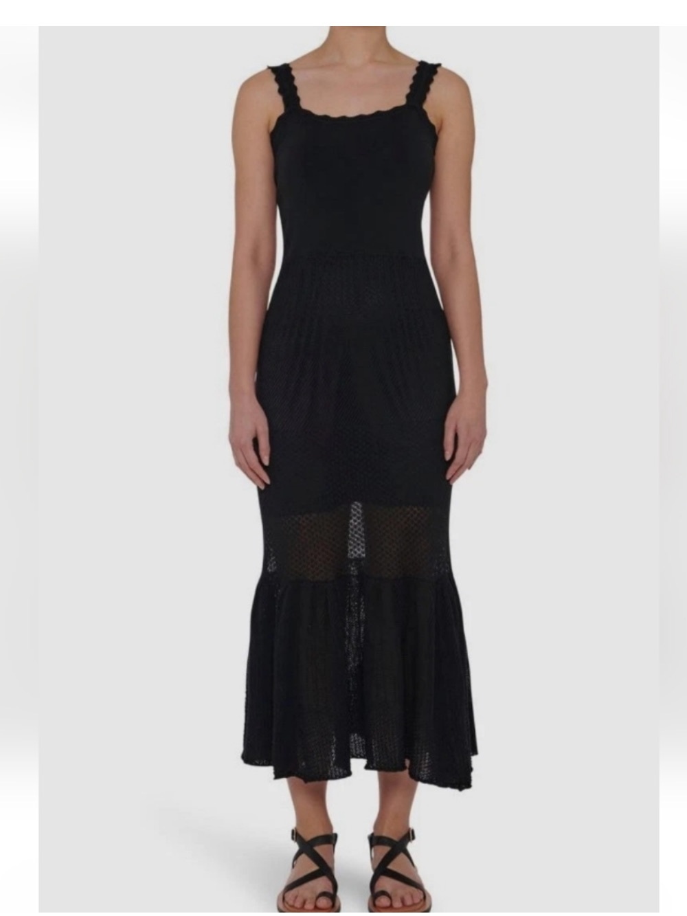 TOCCIN Black Sleeveless Crochet Midi Dress